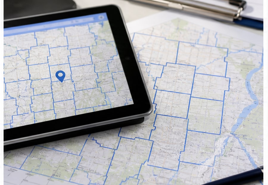 county boundary map with address lookup workflow